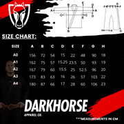 Dark Horse gi size chart A0–A4 — jacket and pants measurements in centimeters
