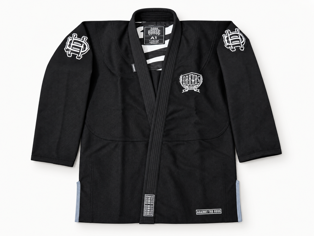 DRKHRS E4 Black Gi front on white background